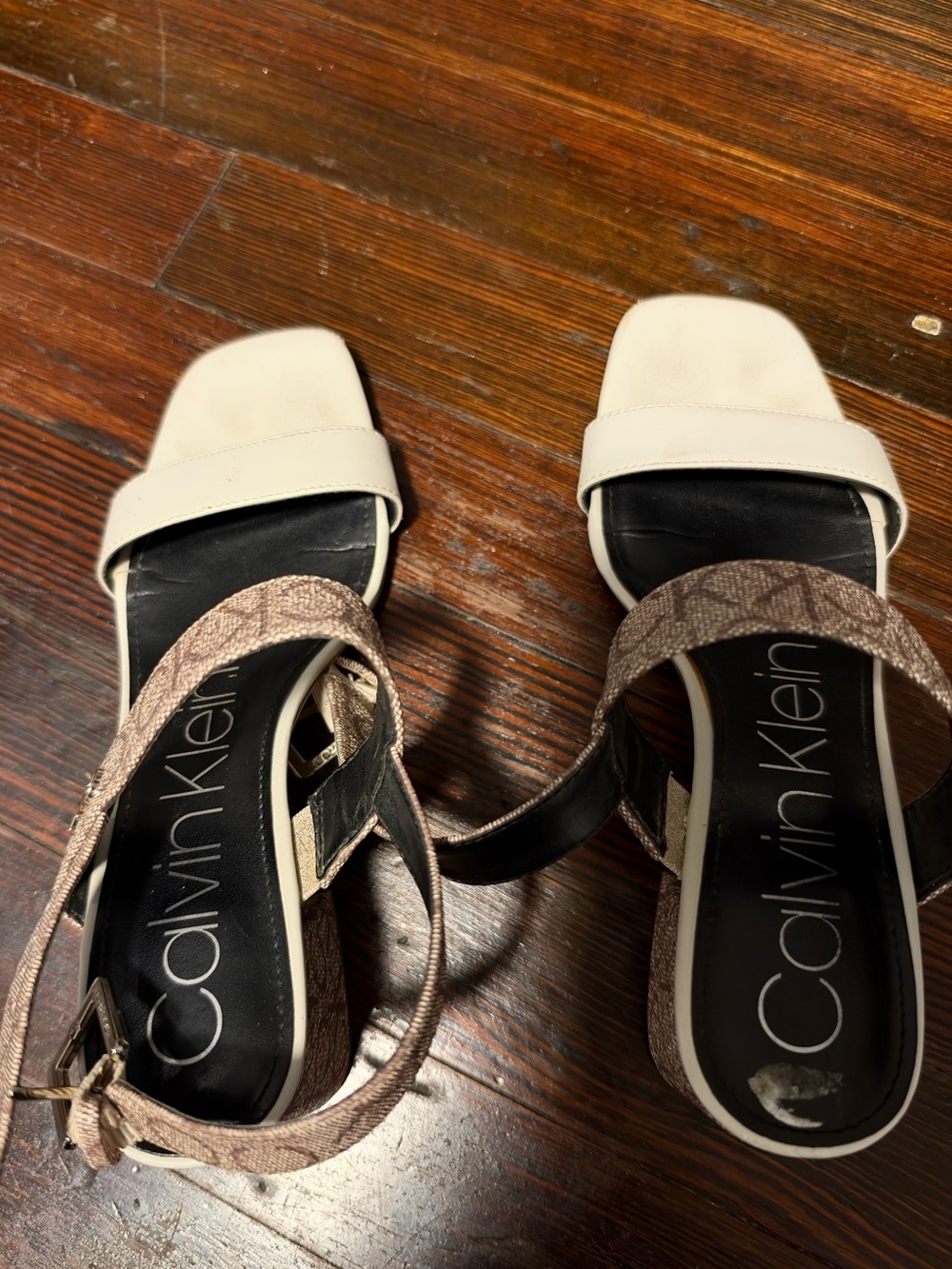 Calvin Klein Two-Tone Cream and Brown Strappy Heels